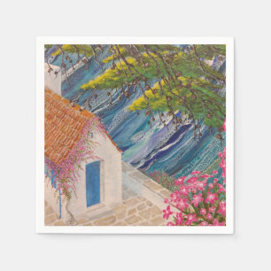Greek Holidays Blue and Pink Napkin
