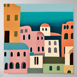 Greek houses minimalist art  poster