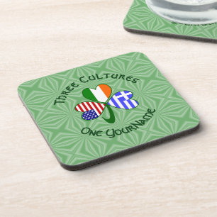 Greek Irish American Flags Shamrock Your Name Coaster