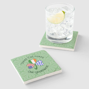 Greek Irish American Shamrock Flag Personalised Stone Coaster