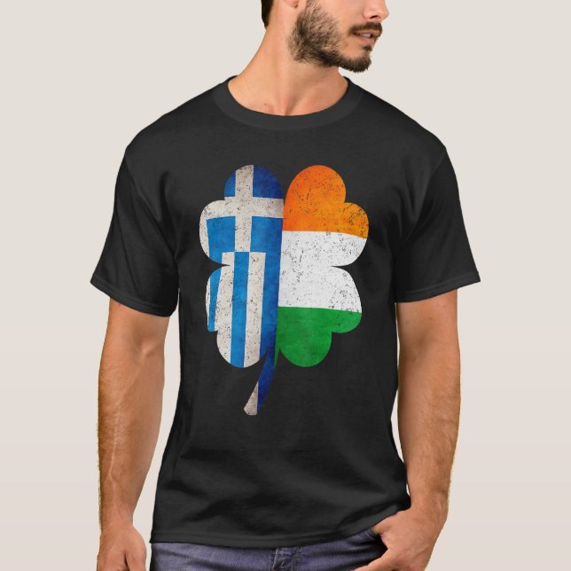 Greek Irish Shamrock Greece Ireland Flag St Patric T-Shirt (Front)