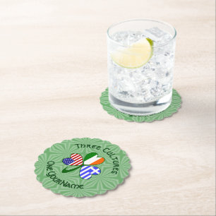Greek Irish USA Flags Shamrock Personalised Paper Coaster