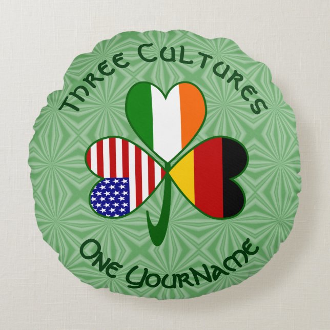 Greek Irish USA Flags Shamrock Personalised  Round Cushion (Front)