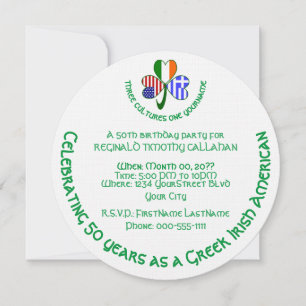 Greek Irish USA Flags Shamrock Personalised Round Invitation