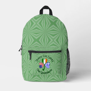 Greek Irish USA Shamrock Flags Personalise Text  Printed Backpack
