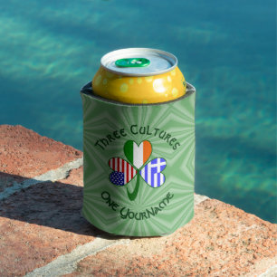 Greek Irish USA Shamrock Flags Personalised Text Can Cooler