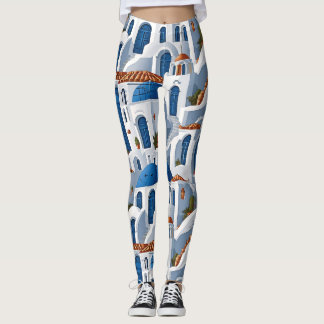 Greek Island Charm Trendy Santorini Leggings