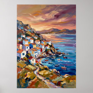 Greek Island Coastal Village Poster