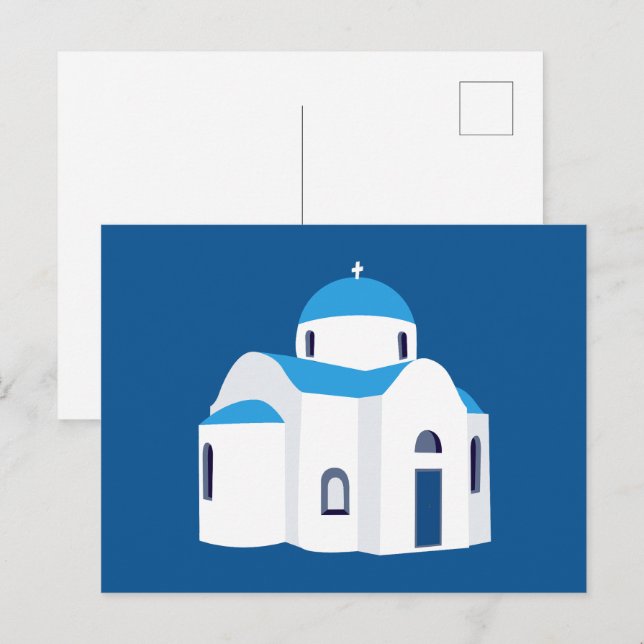 Greek Island Greece Blue Dome Church  Holiday Postcard (Front/Back)
