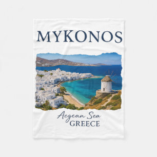 Greek Island Mykonos Vacation Travel Coastal Life  Fleece Blanket
