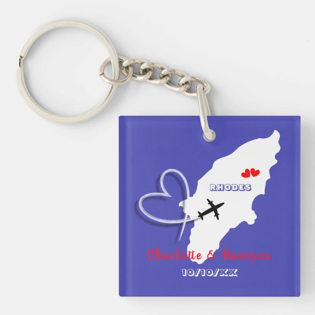 Greek Island Rhodes Destination Wedding Favour Key Ring (Front)