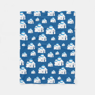 Greek Island Santorini Blue Dome Church Fleece Blanket