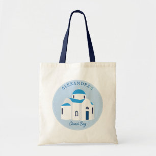 Greek Island Santorini Blue Dome Church Monogram Tote Bag