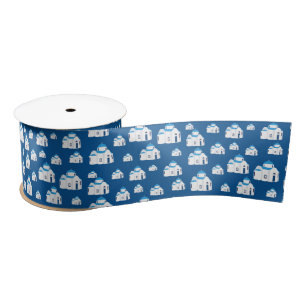 Greek Island Santorini Blue Dome Church  Satin Ribbon