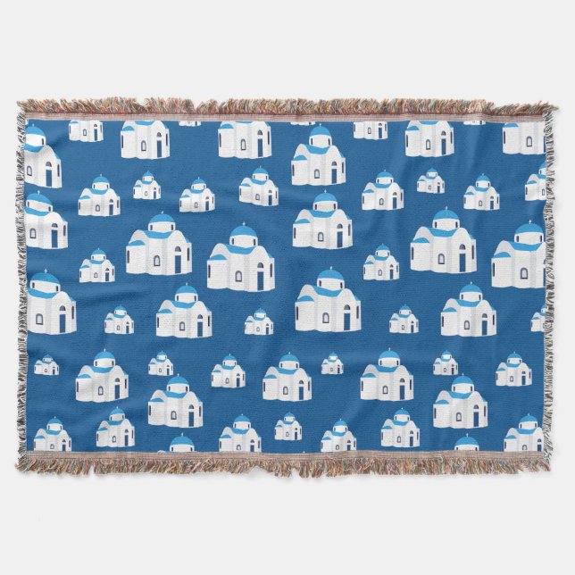 Greek Island Santorini Blue Dome Church  Throw Blanket (Front)