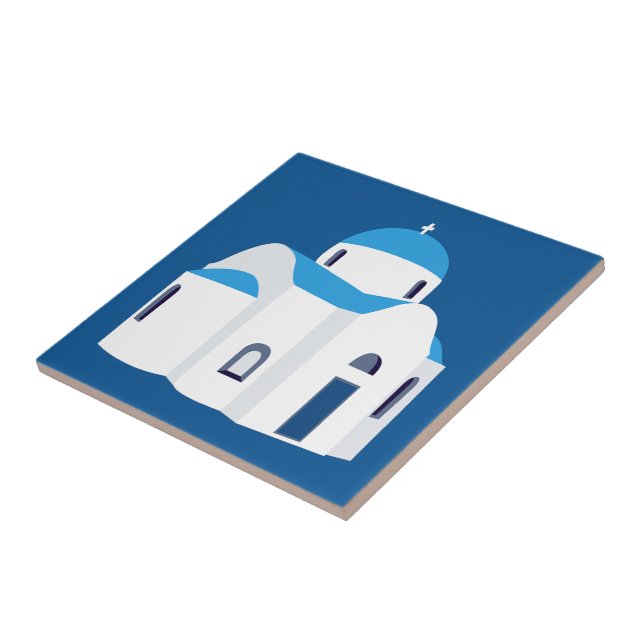 Greek Island Santorini Blue Dome Church  Tile (Side)