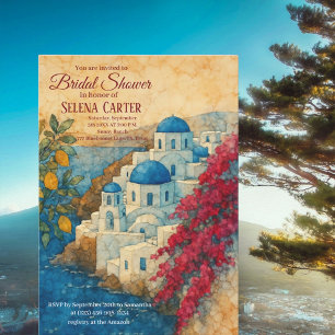 Greek Island Vintage Watercolor Bridal Shower  Invitation