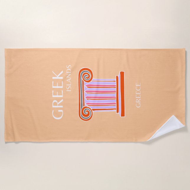 Greek Islands, Greece, Travel Art, Orange Beach Towel (Front)