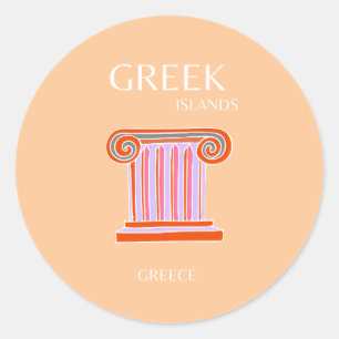 Greek Islands, Greece, Travel Art, Orange Classic Round Sticker