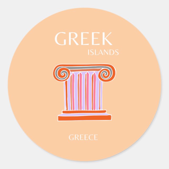 Greek Islands, Greece, Travel Art, Orange Classic Round Sticker (Front)