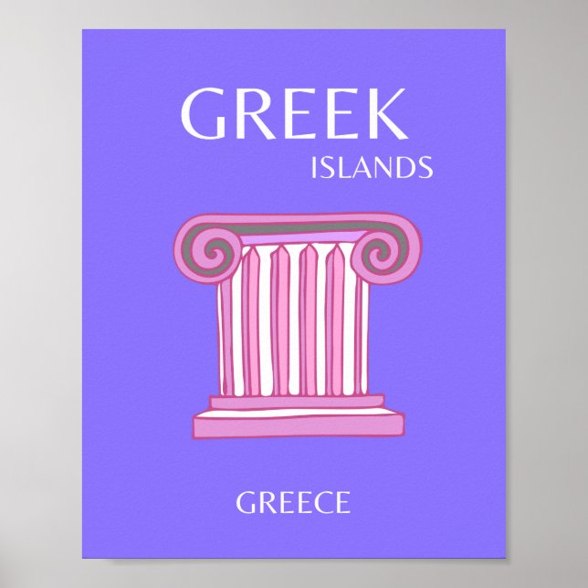 Greek Islands, Greece, Travel Art, Preppy, Purple Poster (Front)