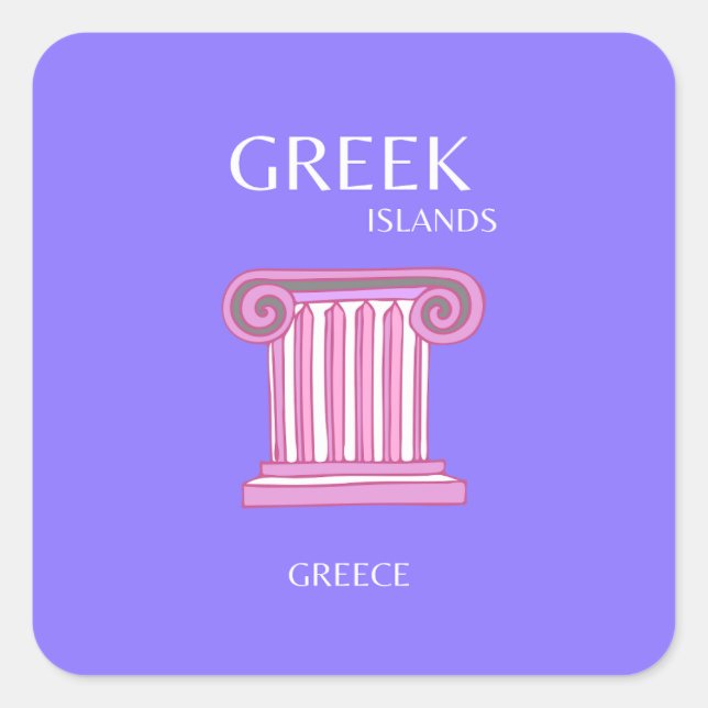Greek Islands, Greece, Travel Art, Preppy, Purple Square Sticker (Front)