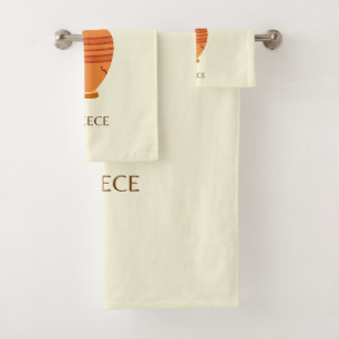 Greek Islands, Greece, Travel, Retro, Pastel Bath Towel Set