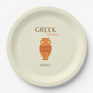 Greek Islands, Greece, Travel, Retro, Pastel Paper Plate