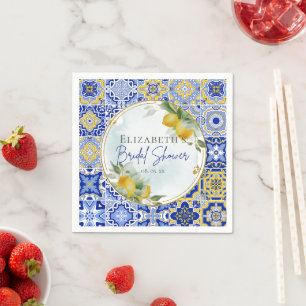 Greek Italian Blue Tiles Lemons Bridal Shower Napkin