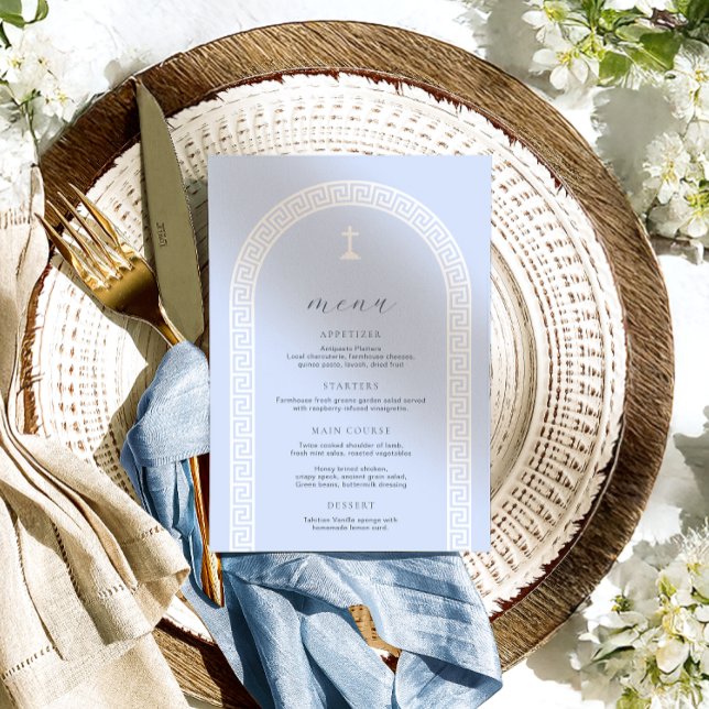 Greek Key Arch Blue Baptism Menu (Creator Uploaded)