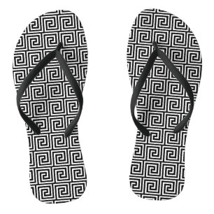 Greek Key, black and white Flip Flops