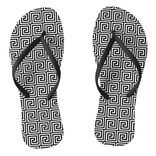 Greek Key, black and white Flip Flops (Footbed)