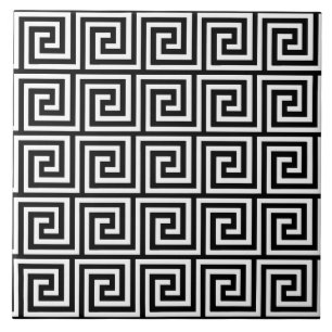Greek Key, black and white Tile
