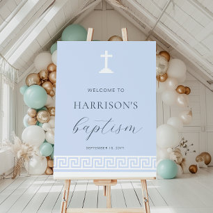 Greek Key Blue Baptism Welcome Sign