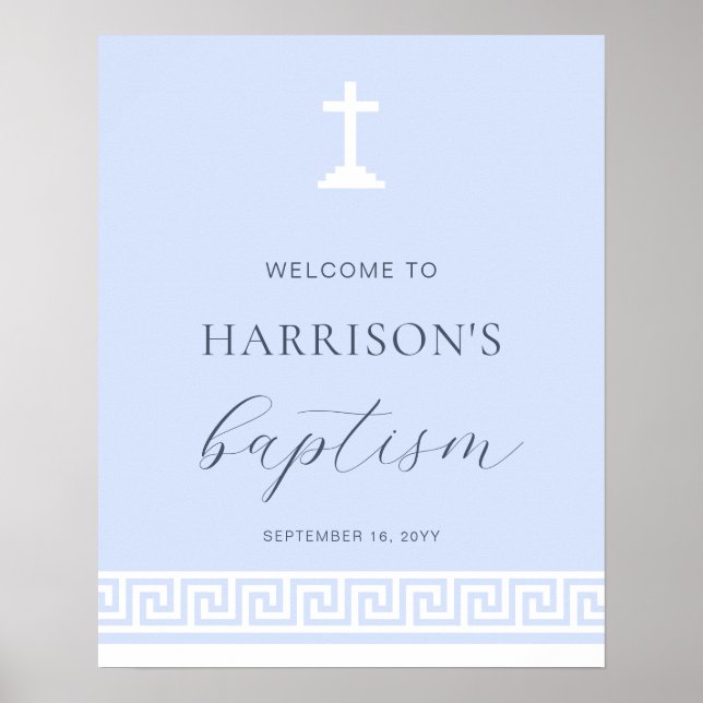 Greek Key Blue Baptism Welcome Sign (Front)