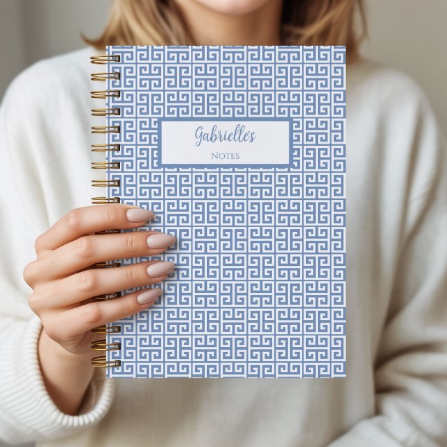 Greek Key Blue Personalised Journal Notebook (Greek Key Spiral Notebook)