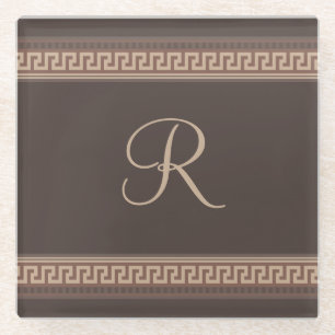 Greek key border glass coaster
