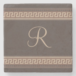 Greek key border stone coaster