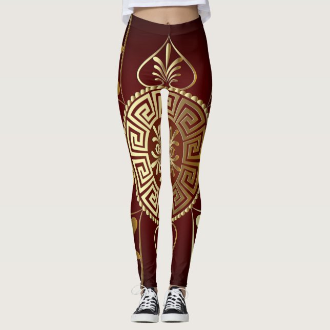 Greek Key Burgundy Leggings (Front)