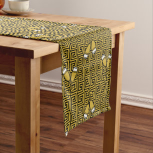 Greek Key Celebration Toast - Gold & Black Long Table Runner