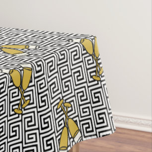 Greek Key Celebration Toast - Gold, Black & White Tablecloth