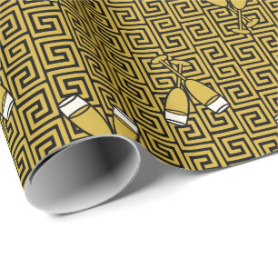 Greek Key Celebration Toast - Gold & Black Wrapping Paper