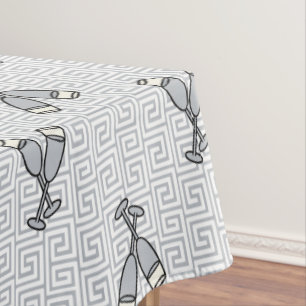 Greek Key Celebration Toast - Silver & White Tablecloth