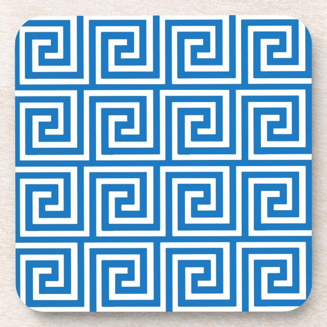 Greek Key, cerulean blue and white Coaster (Front)