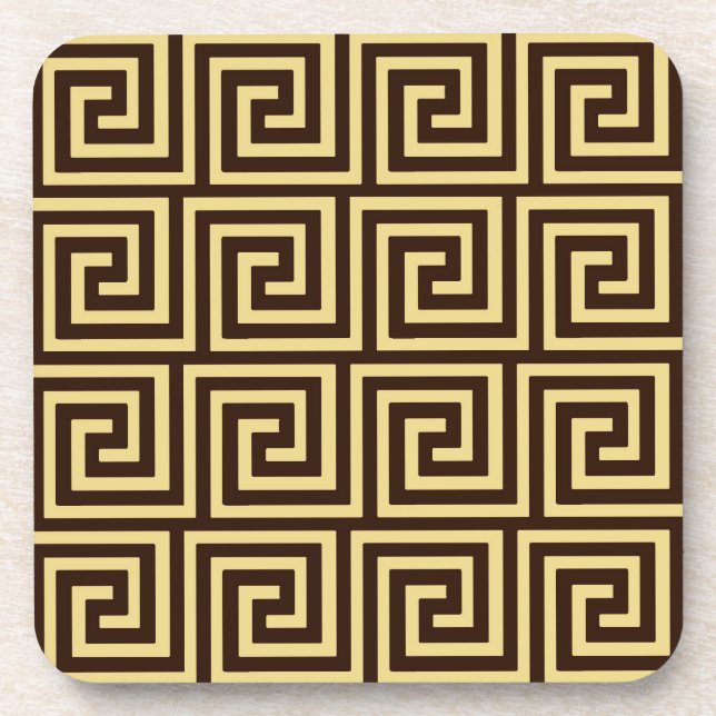 Greek Key, chocolate brown and tan Coaster (Front)