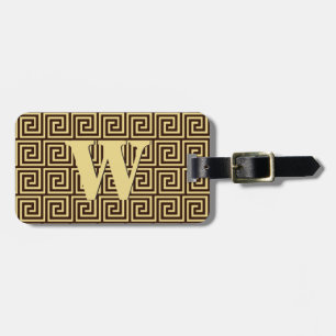 Greek Key, chocolate brown and tan Luggage Tag