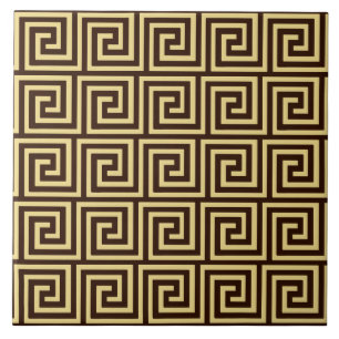 Greek Key, chocolate brown and tan Tile
