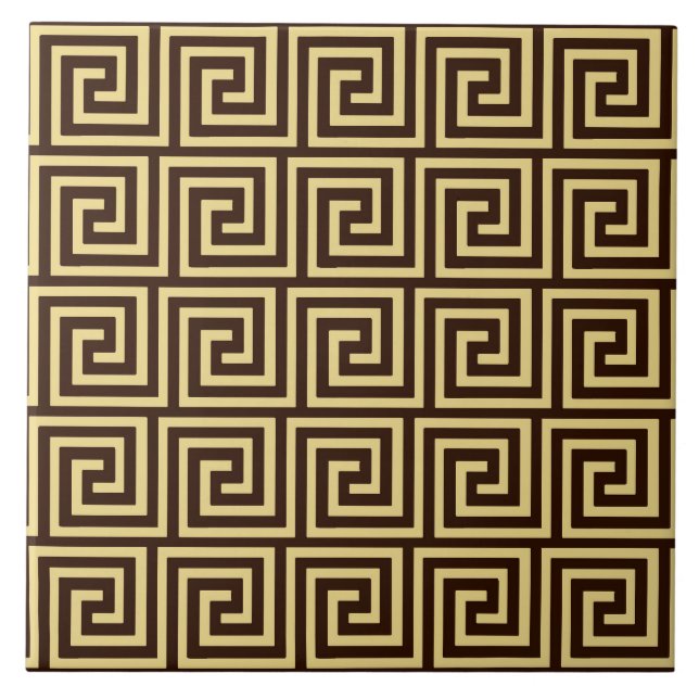 Greek Key, chocolate brown and tan Tile (Front)