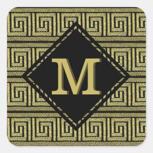 Greek Key Classic Design In Gold & Black Square Sticker