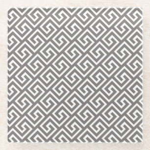 Greek Key Classic Square Swirl Pattern Glass Coaster